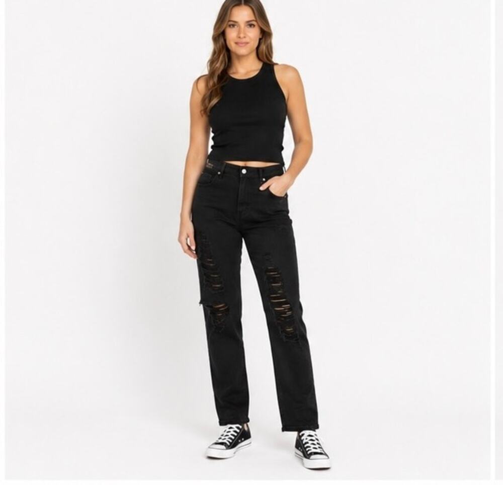 American Bazi Black Distressed Ripped Skinny Jeans Women’s Size 9 32” Inseam